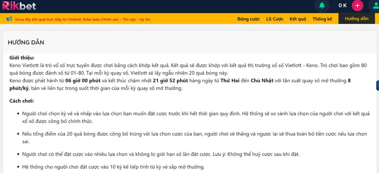 Keno Vietlottt Tại RikBet Trải Nghiệm Đỉnh Cao Với Hệ Thống Quay Số Đẳng Cấp